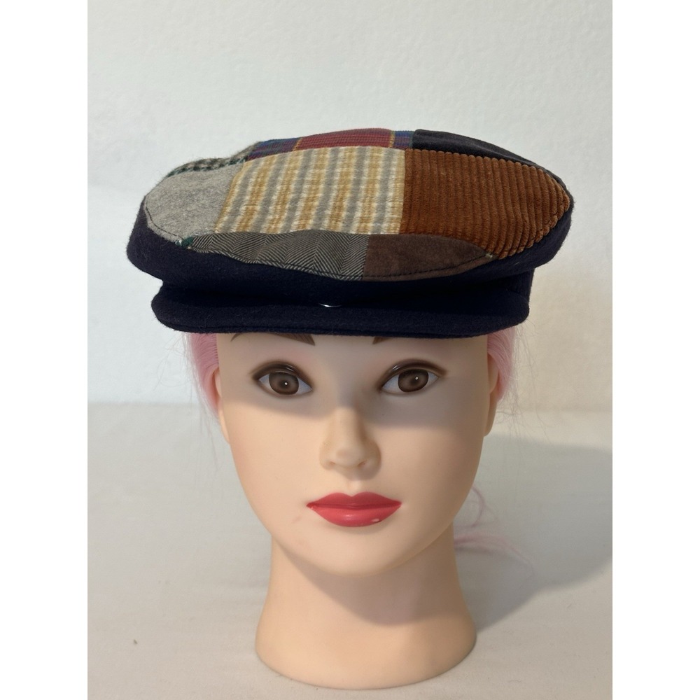 Newsboy Cabbie Cap Hat Patchwork Wool Blend Snap Brim 56 Size 21.5"